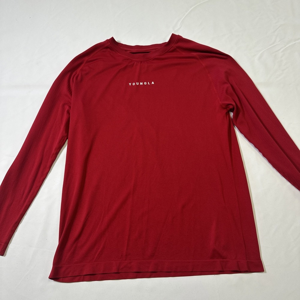 YoungLA Shirt Mens M Red Long Sleeve Performance Stretch‎ Crew Neck Lightweight